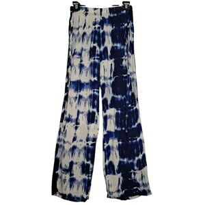 Helium London Womens Palazzo Pants M Blue/White Tie Dye Wide Leg Rayon Boho